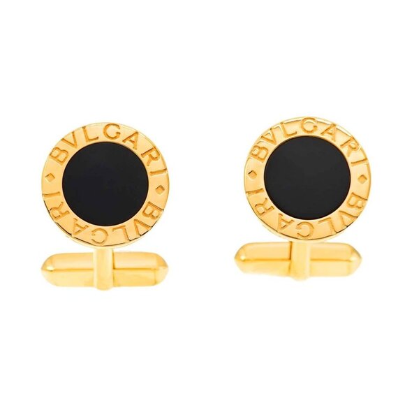 BVLGARI Double logo Onyx Cufflinks 18K Yellow Gold 750 90276062 - Picture 1 of 6